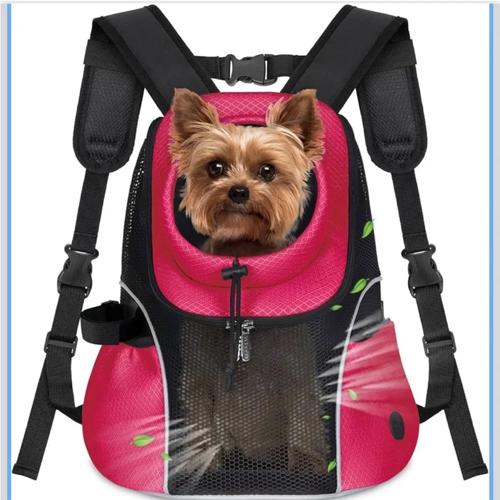 WOYYHO Pet Carrier Backpack 5-9lbs Safety Belt,Hiking,Cycling Black/Pink